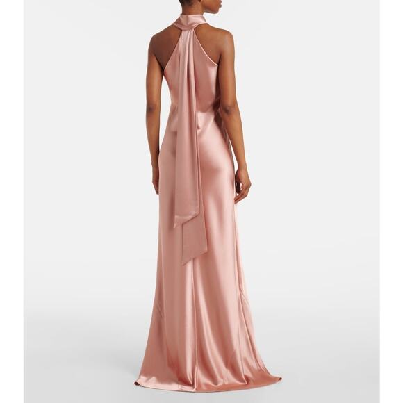 Galvan Londan Pandora "Rosetta" Rose Gold Satin Halter Dress Size FR 36 / US 4 - Picture 3 of 13